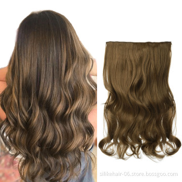 Wholesale Soft Long 24 inch Brown Black Heat Resistant Fiber Wavy Clip in Hair Extension One Piece Synthetic Hair Extensions